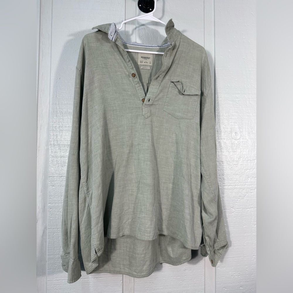 Springfield Men’s 1/4 Button Up Collared Green Long Sleeve Shirt  Size 2X EUC